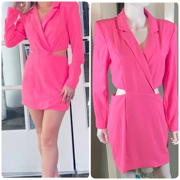 Express Dresses & Skirts - Express Hot Pink Blazer Cut Out Mini Dress Neon sheath suit medium Bodycon